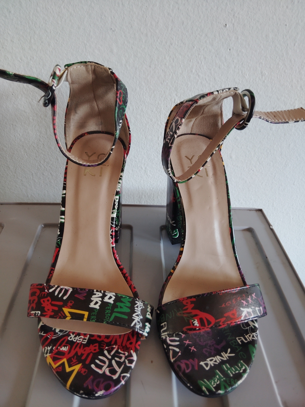 Yoki Graffiti Heels With Ankle Strap